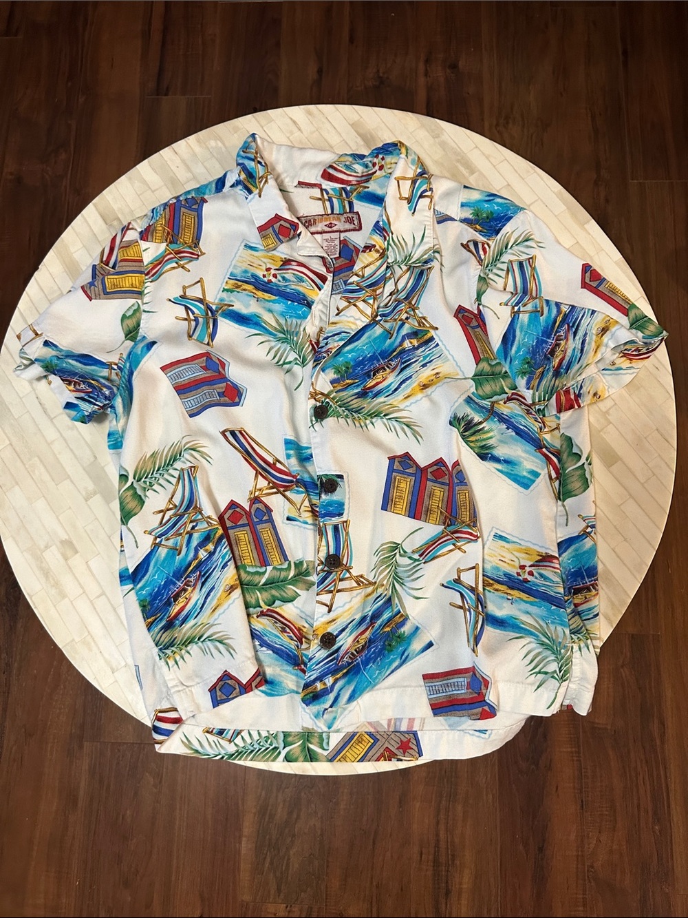 Caribbean White Tropical Beach Print Short Sleeve Button-Down